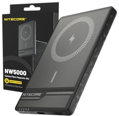 Nitecore NW5000 Carbon Fiber Magnetic Wireless Power Charger with Eco-Sensa Type C Fast Charging Cable