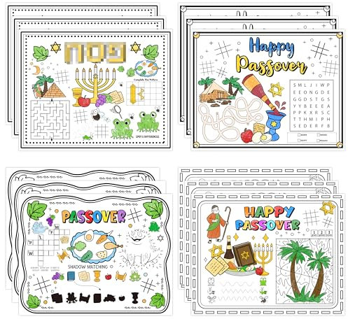 R HORSE 12Pcs Passover Coloring Placemats - Kinder Färbung Aktivität Platzmatten Pessach jüdischen Feiertag Party Tischsets für Restaurants Unterhaltung Handwerk Abendessen Tischzubehör Dekorationen