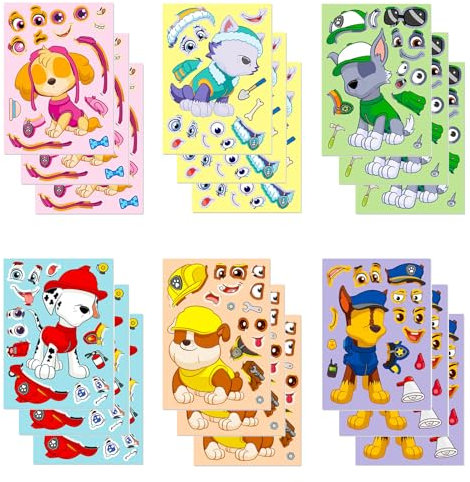 18 Sheets Paw Team Make a Face Stickers - DIY Personalized Stickers for Kids' Birthday Party Supplies, Party Bag Filler Favors for Toddlers, Boys, Girls