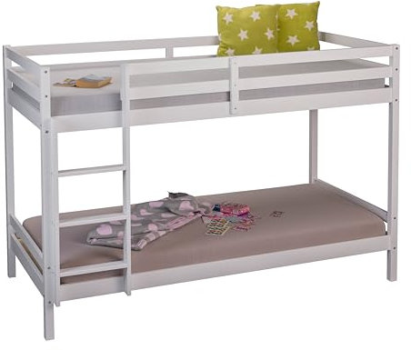 Inter Link – Etagenbett – Hochbett – Jugendbett -Stockbett – Kinderbett – Kiefer massivholz – Weiß – ohne Lattenrost – 90 x 200 cm - Small Cloud