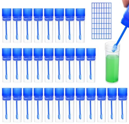 30 Pcs 15ML Stool Containers, Urine Stool Specimen Cups, Plastic Sample Test Tube Cups with Spoon, Stool Sample Collection Cups Bottles, Urine Collection Containers for Laboratory Medical