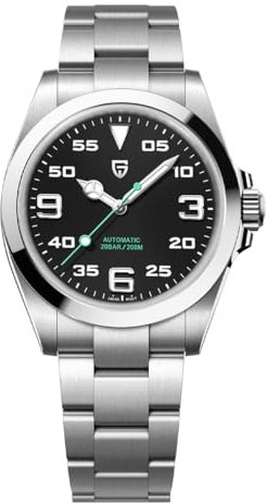 PAGRNE DESIGN Armbanduhr Herren Saphirglas Edelstahl 200M Tauchautomatik Uhr Japan Automatik Uhrwerk Herren Mechanische Uhr(Schwarze Stahlgürtel (Neu-5))