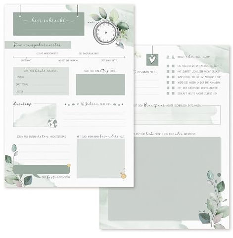 Generisch Gästebuchkarten für Hochzeit, 25er Set in DIN A5 (14,8x21cm), Hochzeitsspiel mit Fragen zum ausfüllen im Greenery Eukalyptus Look, Gästekarten als Gästebuch Alternative, GK001