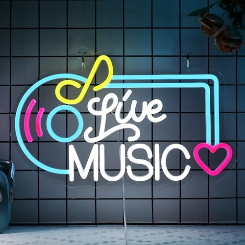 YuanDian Live-Musik Neon-Schild, dimmbare Musik LED Worte Lichtzeichen USB Powered für Schlafzimmer Bar Club Musikstudio Wanddekoration, Geburtstag Party Geschenke für Musikliebhaber