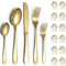 Besteckset 60-teiliges Service für 12 Personen, ReaNea Titanbeschichtung Gold Besteckset enthält Tafelmesser, Esslöffel, Essgabeln, Teelöffel, Dessertgabeln, spülmaschinenfest