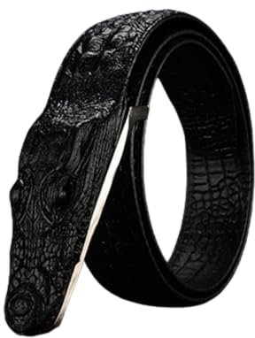 AGUTALITHIC Herren Ledergürtel Gürtelschnalle Druckknöpfe Verschluss Und Krokoprägung, Männer Riemen Mit Snap on Gürtel Geschnitztes Krokodilkopf Schnalle(125cm/49, Black)