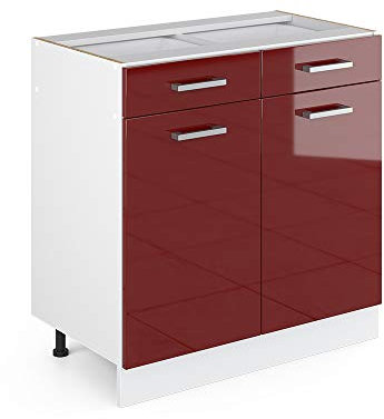 Vicco Küchenunterschrank R-Line, Bordeaux Hochglanz/Weiß, 80 cm, AP Eiche