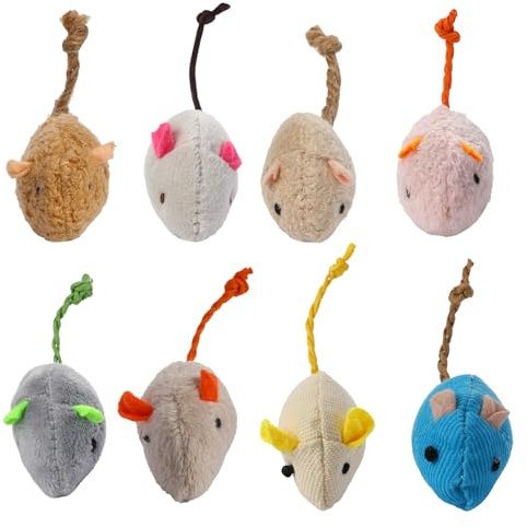 8 Pack Cat Mice Toys Interactive Toy Cats Mouse Plush Cat Toys Catnip Toy Biting Toys for Cats Mouse Shaped Toy for Indoor Cats Realistic Design 8 Color