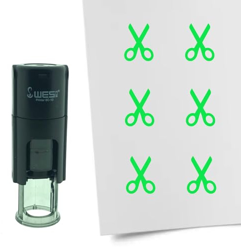 CombiCraft Selbstfärbender Stempel Schere in Grün, 10mm rund - Ideal für Bulletjournals und Treuekarten