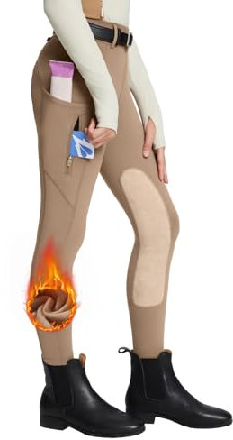 baleaf Kinder Reithose Mädchen Reitleggings Vollbesatz-Reithose Fleece-Pferde-Reithose Leggings Taschen Strumpfhose Braun XS