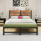 VERFARM Bettrahmen Metallbett 140 x 200 cm Doppelbett Einzelbett Bettgestell, Modern Jugendbett mit Lattenrost,Bettrahmen Holz mit Stauraum Kopfteil, für Schlafzimmer Gästezimmer, Vintage Braun