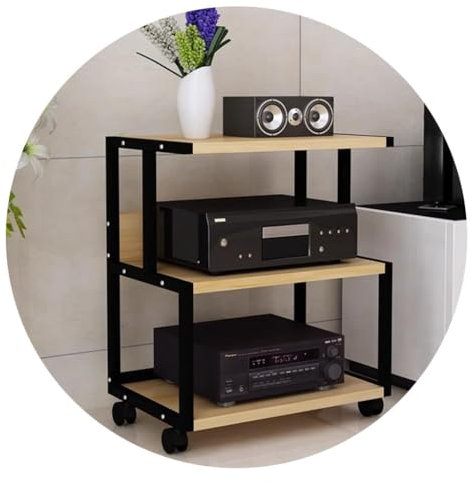 WDSOPK Gabinete de Audio HiFi Estantes de 3 Niveles Estante de Audio Multifuncional Soporte Multimedia Centro de Entretenimiento para TV con Rodillo,Black-50 * 40 * 75cm(3Tier)