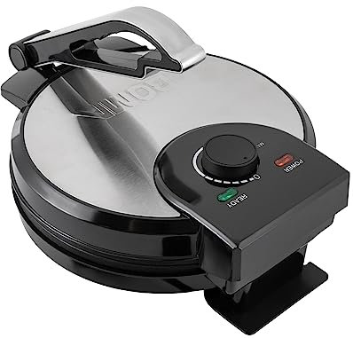 Crepes Maker,1200W Elektrische Tortilla Presse Rund Roti Maker Schwarz Silber Hersteller Temperatur Einstellbar 200-260°C Antihaftbeschichtung,Für Chapati,Tortilla,Fladenbrot