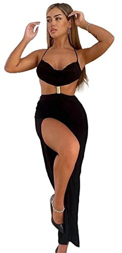 HOUYTYU Vestido Vestido de Mujer con Escote en Pico y Tirantes Vestido de Fiesta de Verano sin Mangas con Elegantes Pliegues(Schwarz,L)