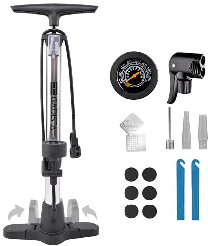 GADISTA France, Pompe a velo en Aluminium 145 PSI-Pompe velo avec Double Valve Schrader & Presta avec Grand manomètre pour Affichage de la Pression, Tuyau Extra Long, Poignée Confortable -Pompe à vélo