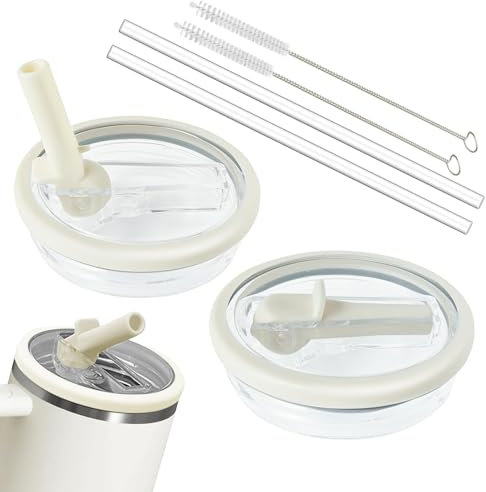 2pcs Stanley Cup Leakproof Lid with Straws for Stanley 40oz Replacement,No-Spill Cup Lids for Stanley Quencher,Tumbler Flip Straw Lid Include Cleaning Brush for Stanley Accessories (White)
