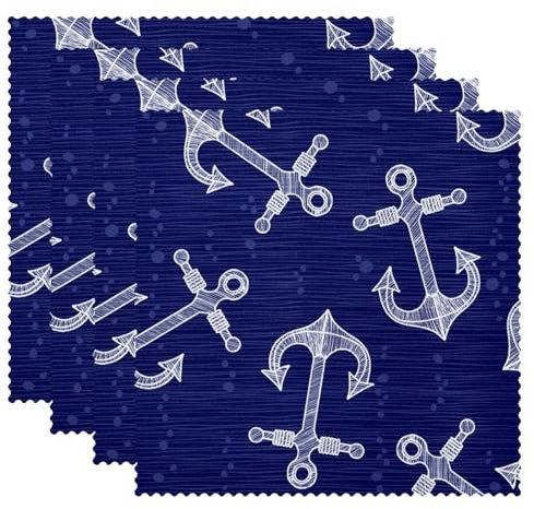 Quadratische Tischsets mit Ankern, hitzebeständig, schmutzabweisend, Esstisch, Küche, 30,5 x 30,5 cm, Marineblau, 4 Stück