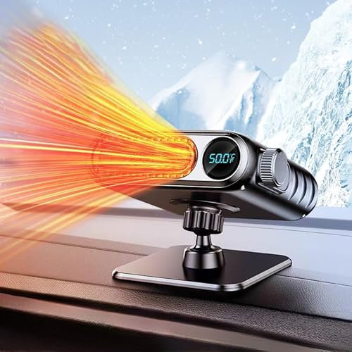 CODEYO Auto Heizung 12V, Tragbare 150W Heizlüfter Auto, Standheizung Auto, Heizung Auto, Autoheizung, 12v Heizung, Auto Heizlüfter, Digitale Temperaturregler 3-Stufen-Ausgang,360-Grad-Rotation,Schwarz