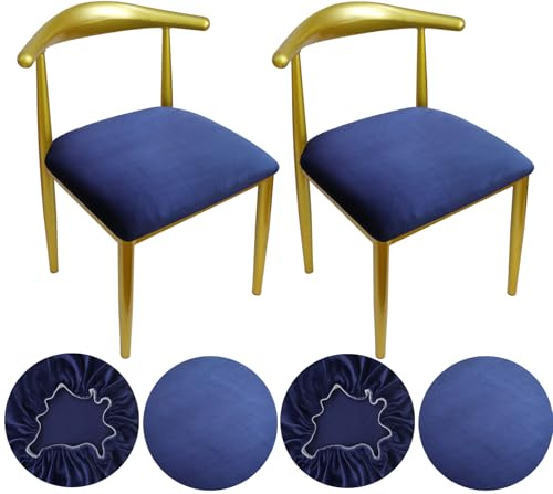 HuaLiSiJi Samt Stuhlbezug Rund Runder Hocker Bezug Luxuriöser Stoff, Durchmesser 36-50cm Mit Einer Weichen Textur, Dehnbar Knitterfrei Waschbar Staubdicht (4, Navy Blau)