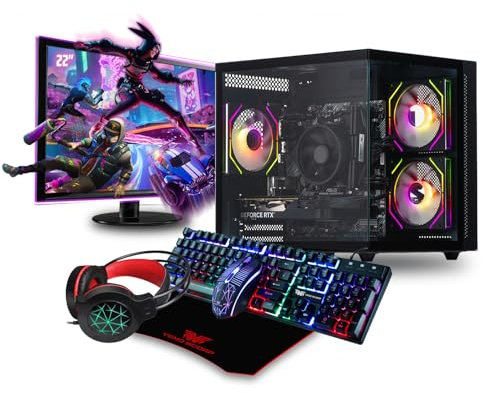 Veno Scorp Gaming PC Bundle Intel Core i7 6th Gen RTX 3050 6GB Graphics Card - 16GB 3200MHz Ram - 1TB NVMe SSD - 550W PSU - Windows 11 - WiFi - 22 Refurb Monitor - 4in1 Bundle - Mini Nem 3 Black