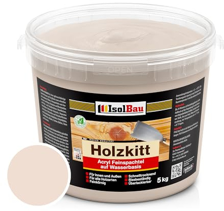 Isolbau Mastic pour bois 5 kg - Mastic bois extérieur et intérieur - Mastic de réparation pour bois - Mastic de réparation pour bois - Mastic prêt à l'emploi pour bois - Séchage rapide - Hêtre clair