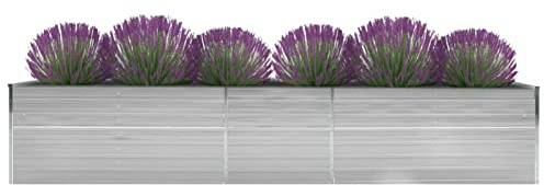 IKAYAA Hochbeet Metall 400 x 80 x 77 cm, Gemüsebeet, Pflanzkasten Outdoor, Blumenkasten, Garten Pflanzkasten Hoch, Blumenbeet, Hochbeete für Garten aus Stahl, Gartenbeet für Garten Grau