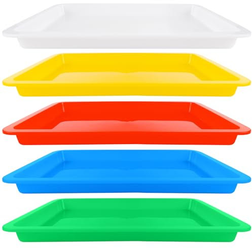 5 Pack Plastic Art Trays, Multicolor Stackable Activity Tray Crafts Organizer Tray Serving Tray Jewelry Tray for DIY Projects, Painting, Beads, Organizing Supply - 28 x 21 x 3 cm