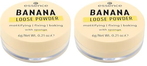 essence BANANA LOOSE POWDER, Gelb, mattierend, fixierend, farbkorrigierend, transluzent, matt, vegan, ölfrei, ohne Parfüm, ohne Alkohol, 2er Pack (6g)