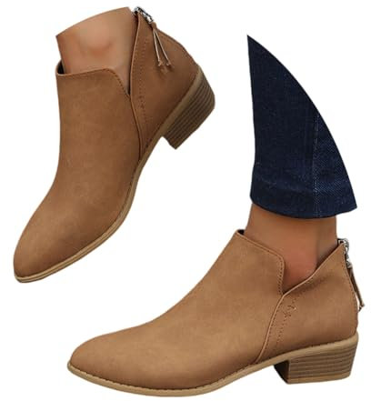 ticticlily Stivali Estivi Donna Con Cerniera Primaverili Invernali Eleganti Stivaletti Morbidi Tacco Basso Ankle Chelsea Boots Cowboy Bassi C Marrone Scuro 39 EU