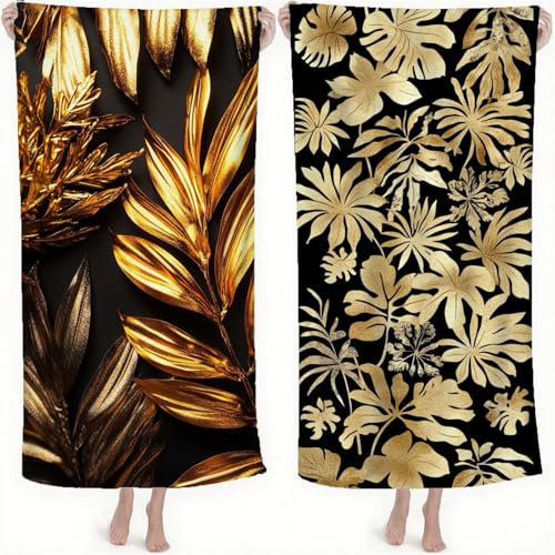 Strandtuch XXL, Microfaser Handtuch Groß 60x120 cm Stranddecke Sandfrei Reisehandtuch Schnelltrocknen Badetuch Sporthandtuch für Damen Herren Reise Urlaub Sauna Summer Must Haves 2 Pack Schwarz S-297
