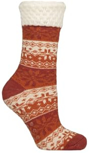 ELLE Women’s Feather-Lined Fairisle Home Socks – 1 Pair Soft Warm Lounge Style with Fluffy Inner and Knitted Outer, Cosy Indoor Wear or Gift Idea, Size 4–8 Wild Poppy