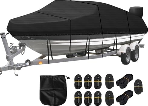 Bootsplane Wasserdicht Bootspersenning Bootsabdeckung 420D Oxford-Stoff | Bootspersenning Abdeckung Abdeckplanen Boote Persenning für V-Rumpf, Ruderboot, Angelboot (17-19ft)