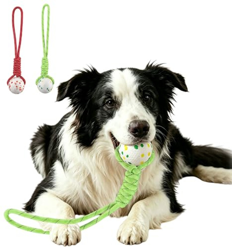 Anlitent Durable Dog Toy Ball with Rope, Heavy Duty Chew Resistant Tennis Balls with Handle for Small Medium Dogs, Indestrutible Dog Toys for Aggressive Chewers Tug-of-War,Fetch Game (Green, Small)
