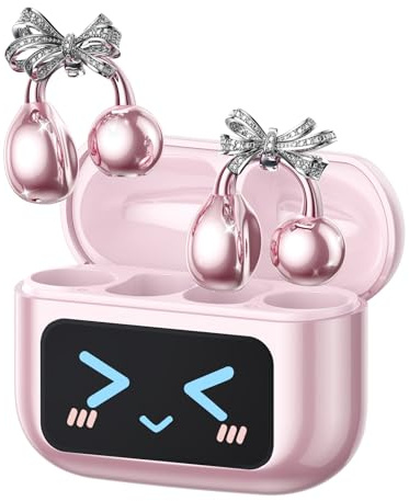 ZOMBIES CAT Clip On Schmuck Kopfhörer Open Ear Kopfhörer Kabellos Bluetooth 5.4 mit Intelligentem Touchscreen 4.1g Leichtgewicht Kopfhörer Sport, 60 Std Wireless Earbuds, M100 Schleifen Ohrringe Rosa