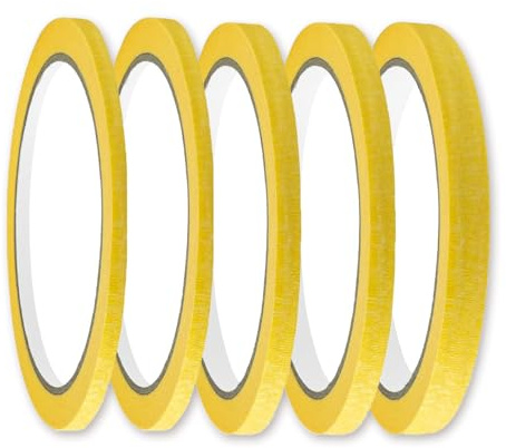 SYEYCW 5 Rouleaux de Ruban de Masquage, 5mm, 8mm, 10mm, 15mm Adhesif de Masquage Peinture Imperméable, pour Peinture, Voiture, Bricolage Artisanat, École, Bureau