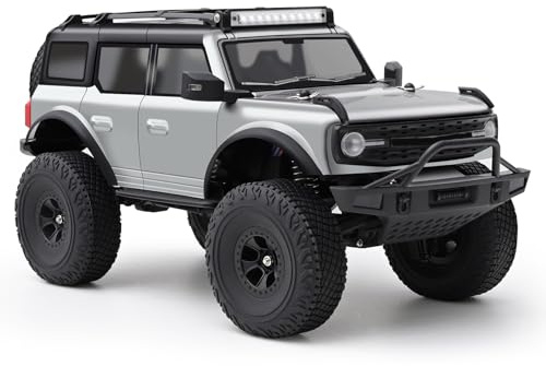 ASHATA RC Crawler Offroad RC Truck Rock Crawler Ferngesteuerte Trucks Im Maßstab 1:18 mit Leichtmetallfelgen und LED-Leuchten, All-Terrain-Auto RTR Hobby Pickup für Erwachsene (Silber grau)