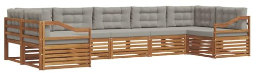 vidaXL Sofagarnituren 7 pcs Natürlich und Hellgrau Massivholz Akazie, Garten, Moderne Sofas, langlebige Möbel, Terrasse, Bequeme Lounge, praktische Sitzgelegenheit