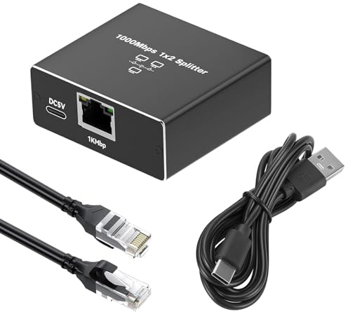 NIYATA 1000Mbps Ethernet Splitter 1 to 2, RJ45 Network Switch with 2 Ports, Gigabit LAN Adapter for Cat5/5e/6/7/8 Cable, Compatible with Gaming PC, PS5, PS4, Xbox, Router, TV Box, Black