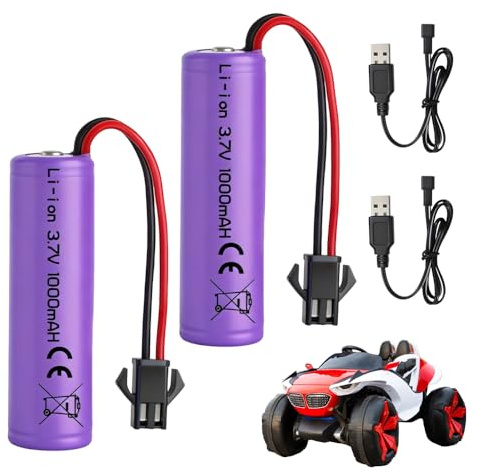 3.7V 3000mah Li-Ion Battery,Rechargeable Lithium Batteries with USB Charger SM-2P Plug Connector,Universal Li-ion Battery for Remote Control Cars/rc Truck/DIY Electronics Product (1000mah(2pcs))
