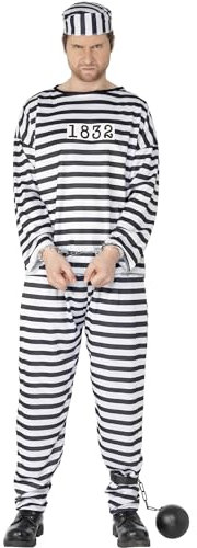 Smiffys Sträfling Kostüm, mit Hemd, Hose und Mütze