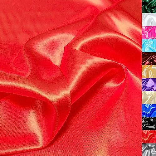 TOLKO 1m Glanz Satin Stoff Meterware als Modestoff Dekostoff Kostümstoff Gardinenstoff Vorhangstoff Hochzeitsstoff | Glitzer Satinstoffe zum Nähen Dekorieren | Nähstoffe 150cm breit (Rot)
