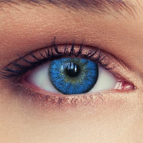 DESIGNLENSES blaue Kontaktlinsen, 1 Paar/ 2 St. mit Stärke natürlich wirkende Monatslinsen, gut deckende Farbe + Aufbewahrungsbehälter Natural Aqua -5,50