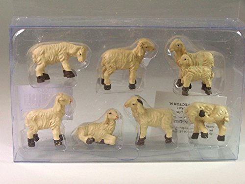 Krippentiere weiße Schafe 7-TLG. Aus Polyresin, 2,7 cm, für Weihnachtskrippe