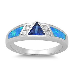 Kleine Schätze Sterling Silber Zirkonia Blau Saphir Blau Opal Ring