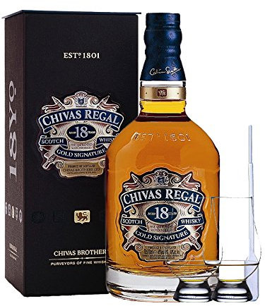 Chivas Regal 18 Jahre Gold Signature Blended Scotch Whisky 0,7 Liter + 2 Glencairn Gläser + Einwegpipette 1 Stück