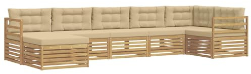 vidaXL Outdoor-Sofagarnitur mit Kissen 7 pcs Weiß und Beige, Garten-Sofaecke, modernes Outdoor-Mobiliar, wetterfestes Lounge-Set, Terrasse mit Komfort