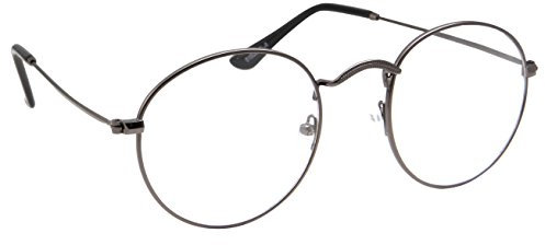 grinderPUNCH Retro runde Klarglasbrille Metallrahmen - Gunmetal