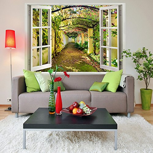 decomonkey | Optische Täuschung | Garten Tunnel Weitblick Fensterblick 3D Wandillusion ca 210x150 cm Wandbild Fototapete Tapete Poster XXL Vlies Leinwand Bilder Dekoration Panorama TOC0015aL