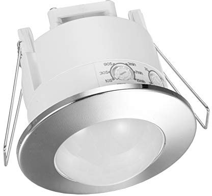 conecto Infrarot Bewegungsmelder Decke innen Unterputz Deckenmontage LED 360° Lichtsteuerung IP20 Dämmerungssensor (1 Stück), Chrom