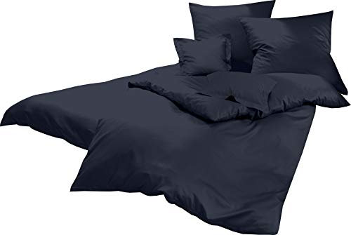 Lorena Uni Classic Bettwäsche Mako Satin Baumwolle einfarbig (Midnight-Blue, 135 cm x 200 cm inkl. 80x80cm Kissen)